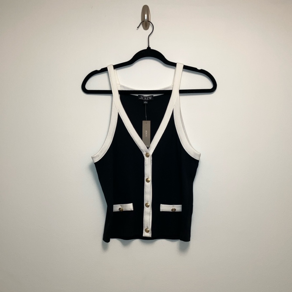 NWT J. Crew Black and White Preppy Tank Top Blouse